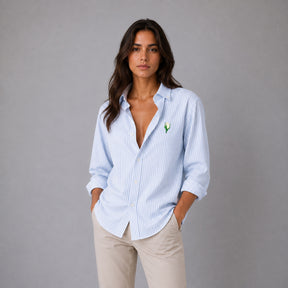 Oxford Shirt Blue Stripes. Heart Embroidered