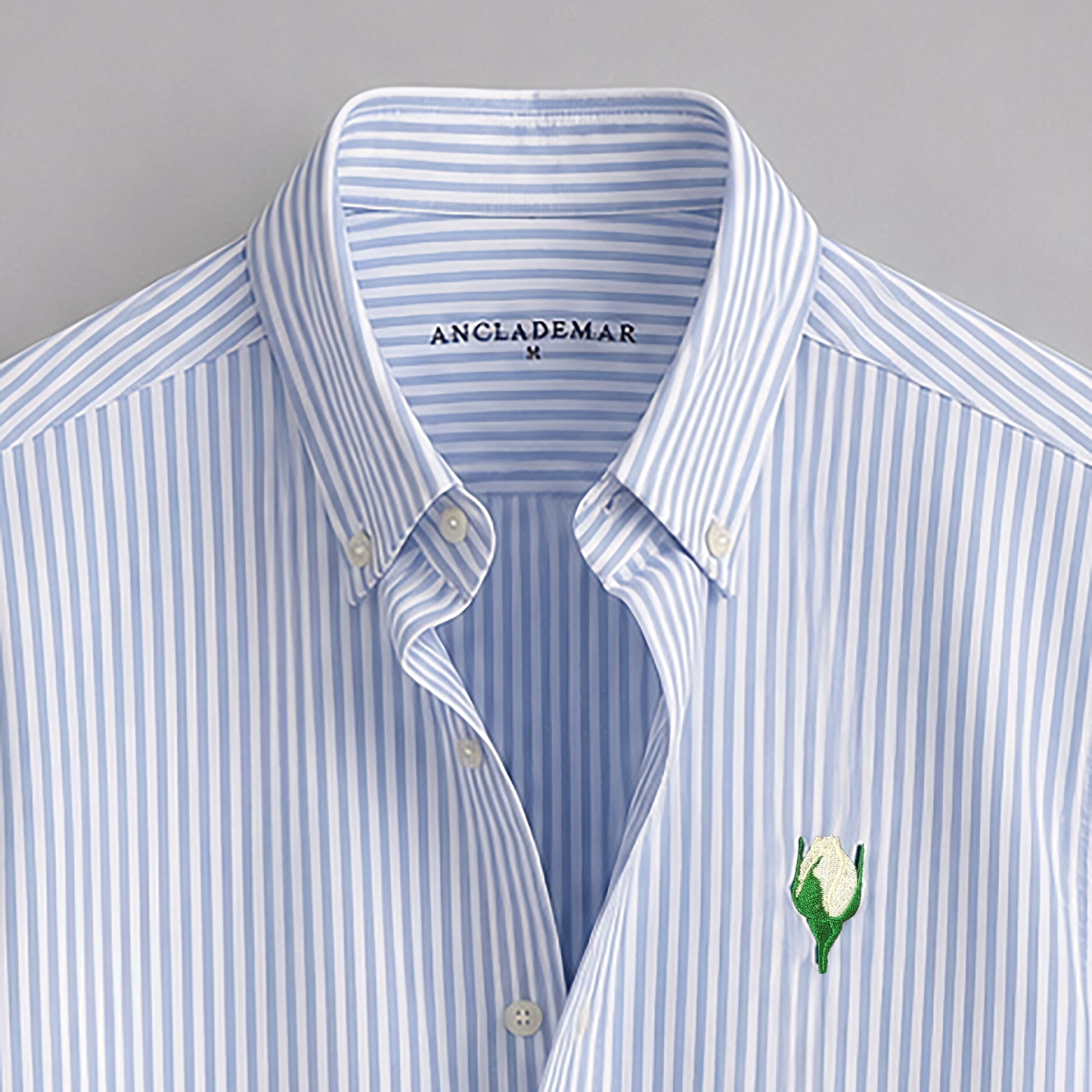 Oxford Shirt Blue Stripes. Heart Embroidered