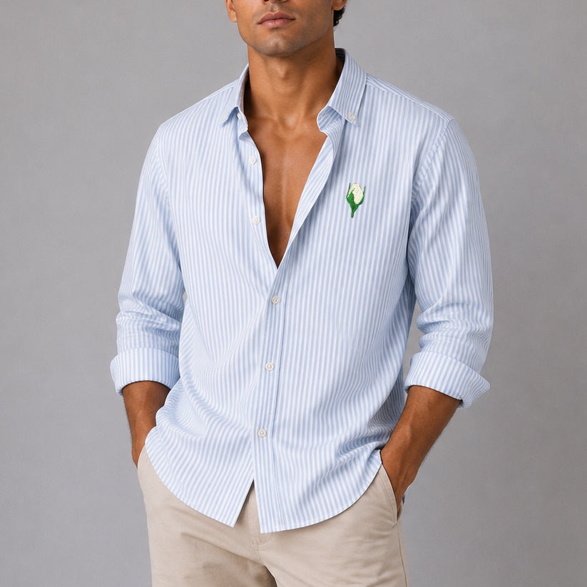 Oxford Shirt Blue Stripes. Heart Embroidered