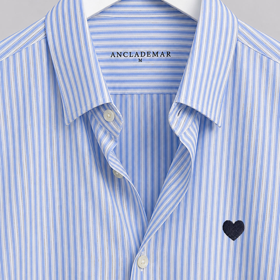 Camisa Popelín Relaxed Rayas Azules Corazón