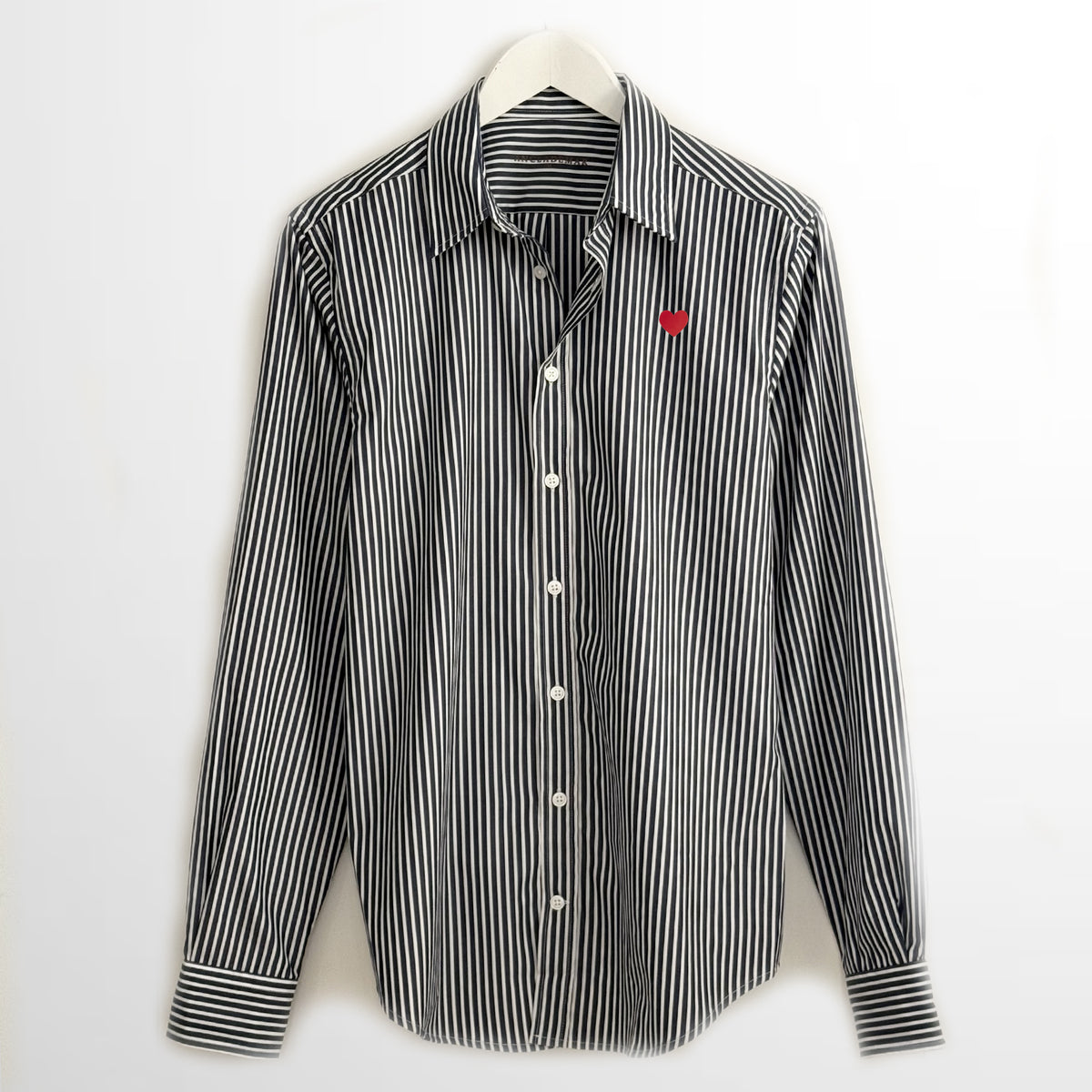 Poplin Shirt Blue Stripes. Heart Embroidered