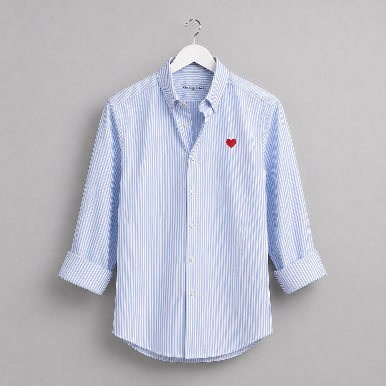 Camisa Oxford Rayas Azules Corazón