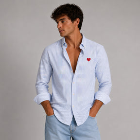 Camisa Oxford Rayas Azules Corazón