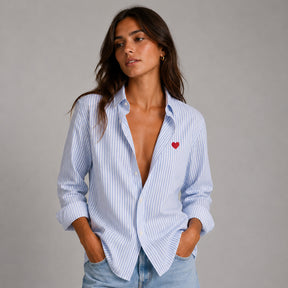 Camisa Oxford Rayas Azules Corazón