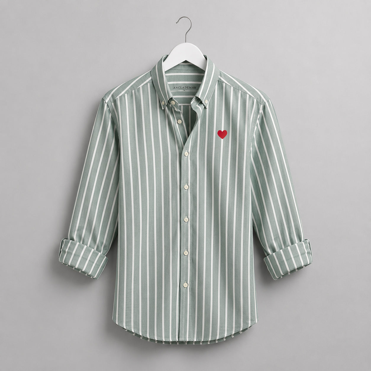Camisa Oxford Rayas Verdes Corazón