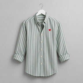 Camisa Oxford Rayas Verdes Corazón