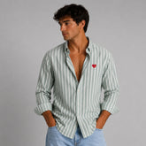 Camisa Oxford Rayas Verdes Corazón