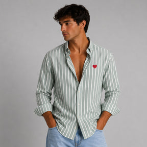 Camisa Oxford Rayas Verdes Corazón
