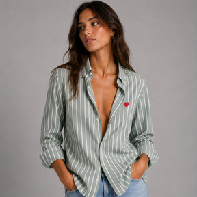 Camisa Oxford Rayas Verdes Corazón