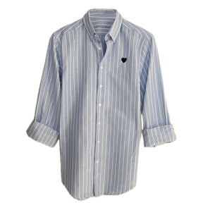 Heart Embroidered Blue Striped Oxford Shirt