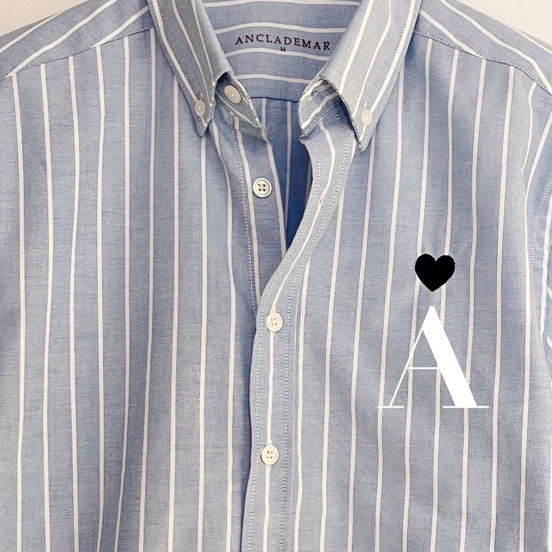 Heart Personalized Blue Stripes Oxford Shirt