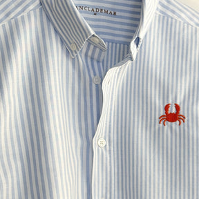 Blue Stripes Patchwork Oxford Shirt. Crab