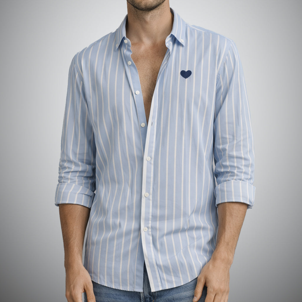 Blue Stripes Oxford Shirt. Heart Embroidered