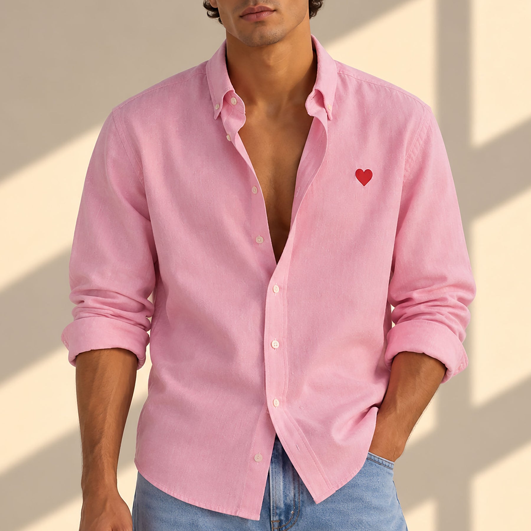 Heart Embroidered White Oxford Shirt