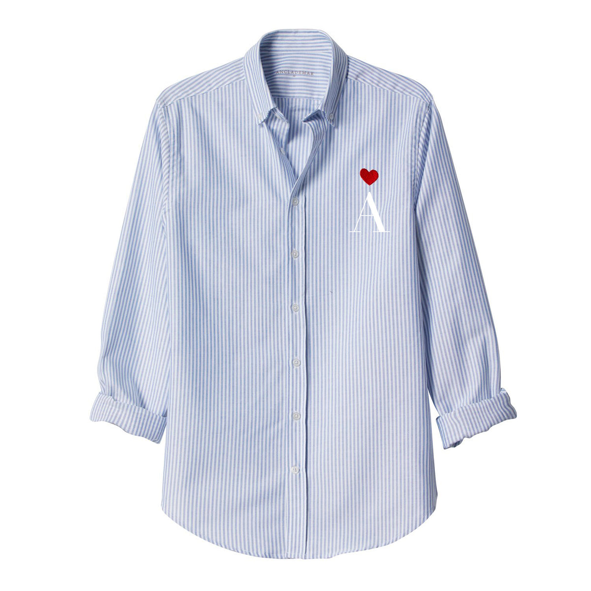 Heart Personalized Blue Stripes Oxford Shirt
