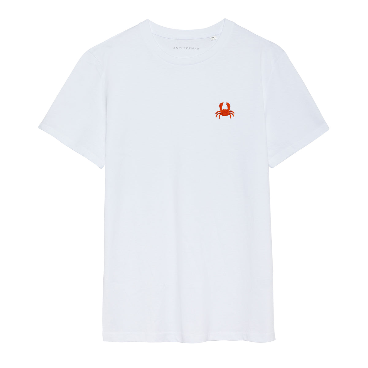 White T-Shirt. Embroidered Crab