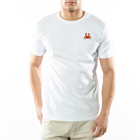 White T-Shirt. Embroidered Crab