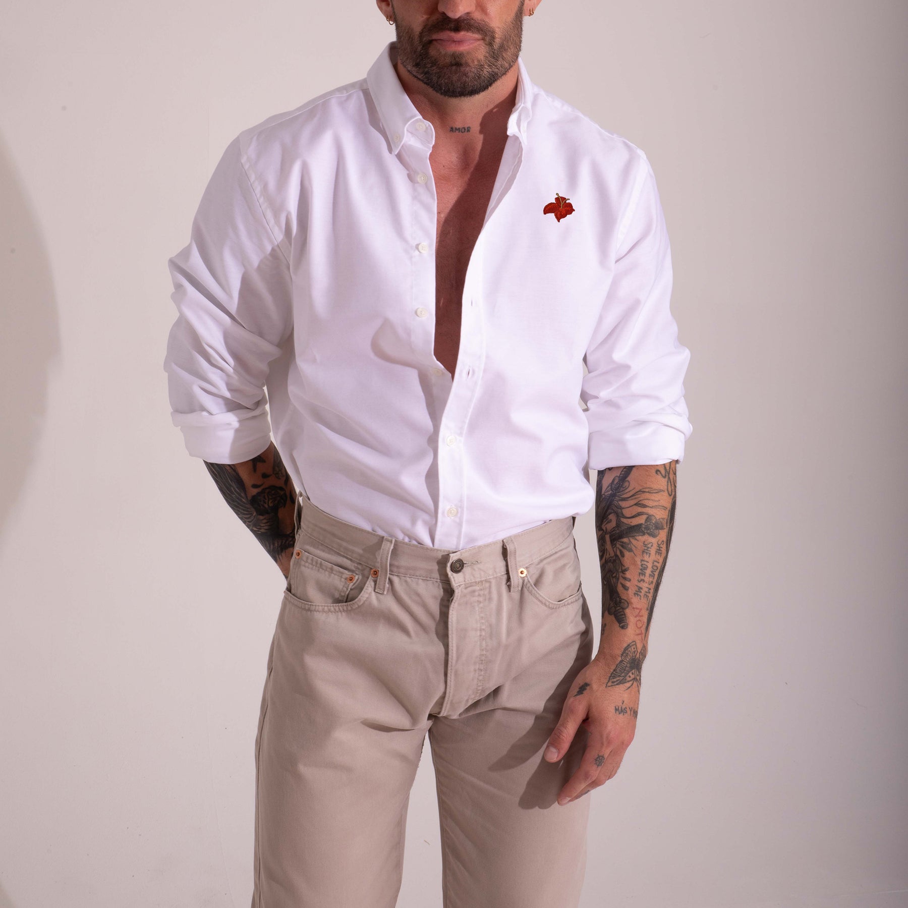 White Oxford Shirt. Flower