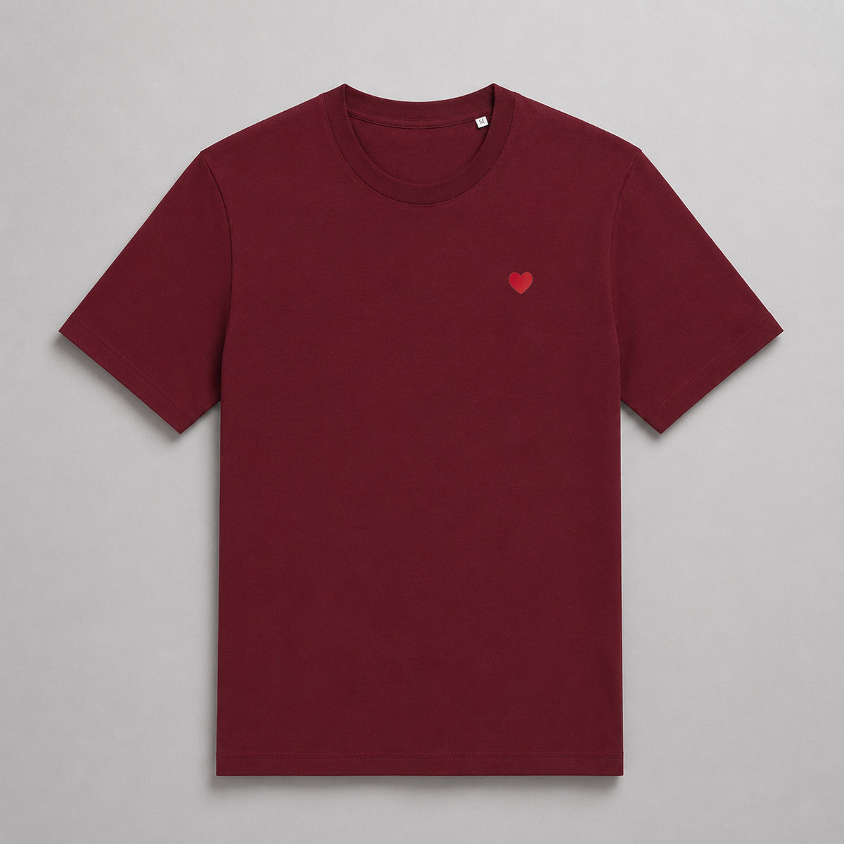 Burgundy T-Shirt. Heart Embroidered