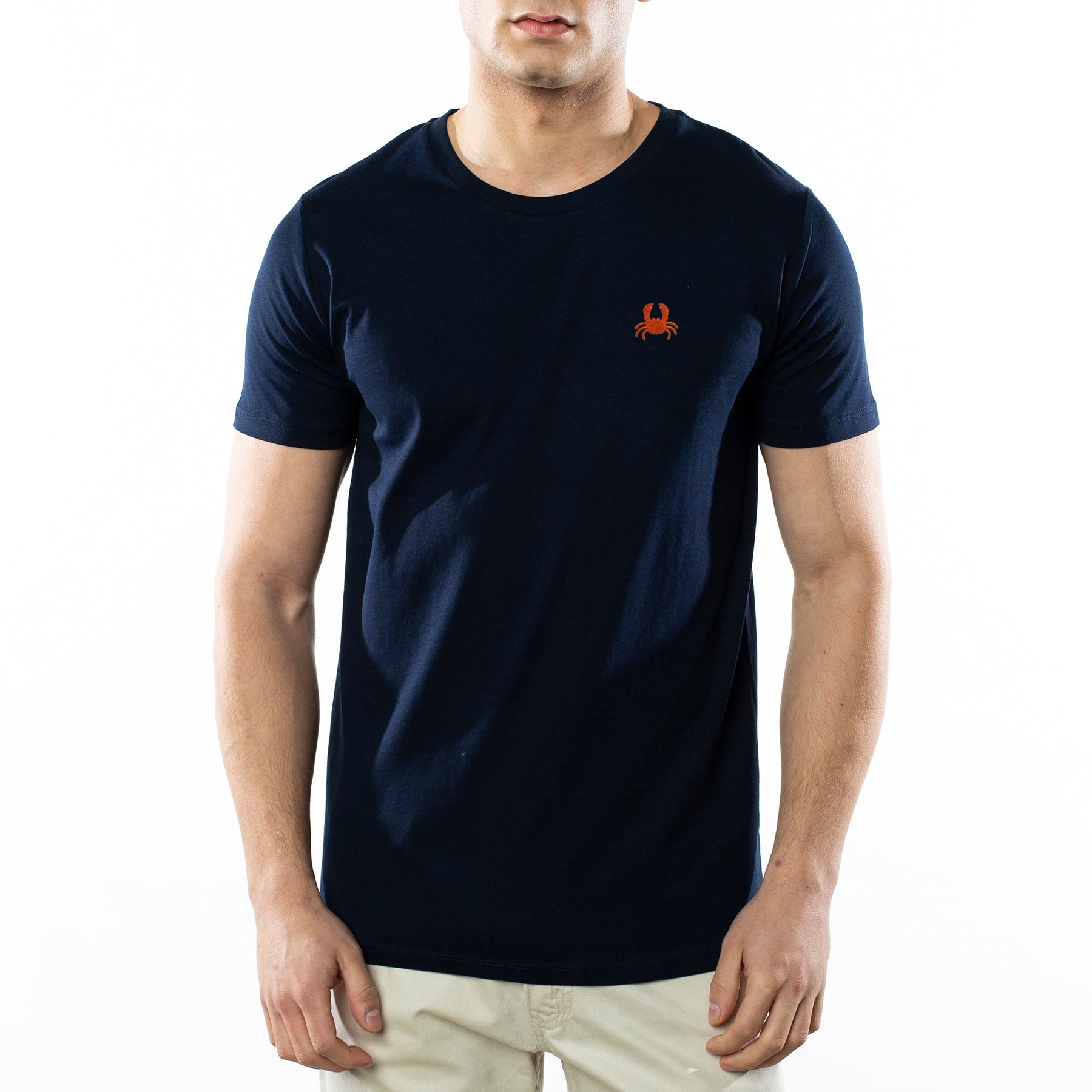Navy T-Shirt. Embroidered Crab