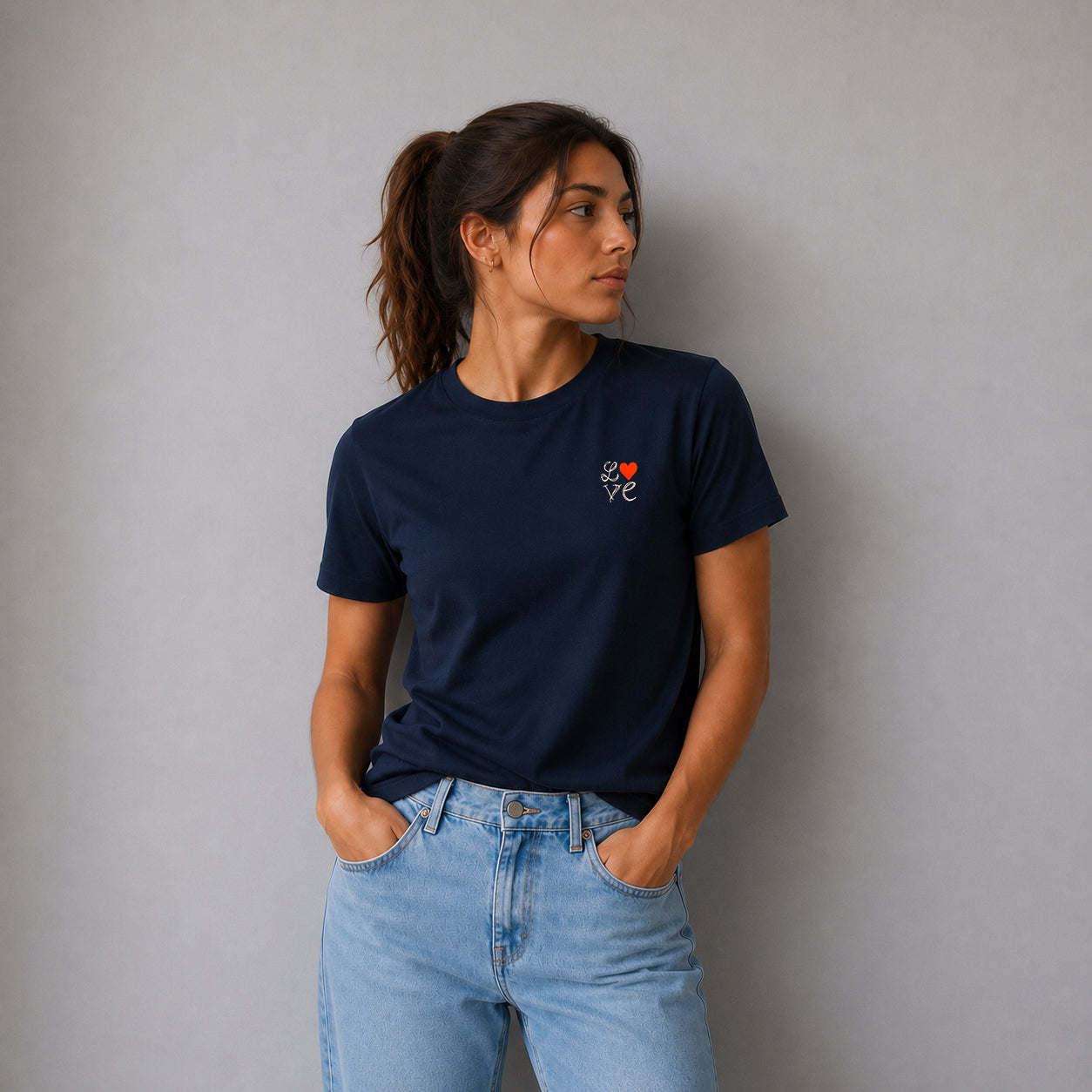 LOVE Embroidered Navy T-Shirt