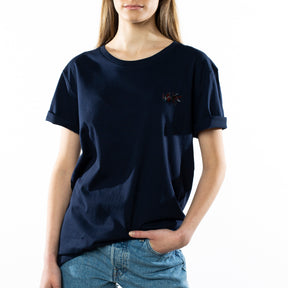 Navy T-Shirt. Embroidered Fish