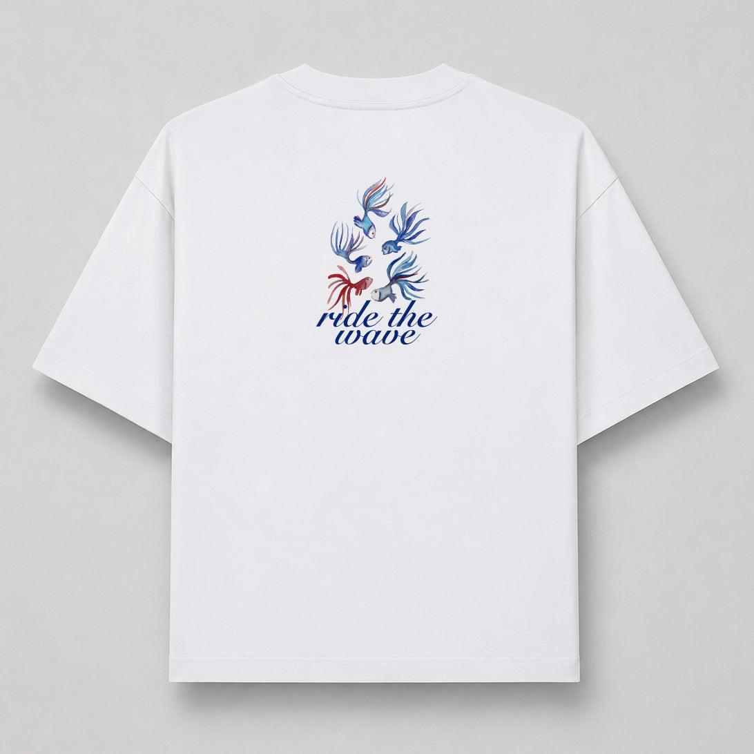Camiseta Blanca Oversized Ride The Wave