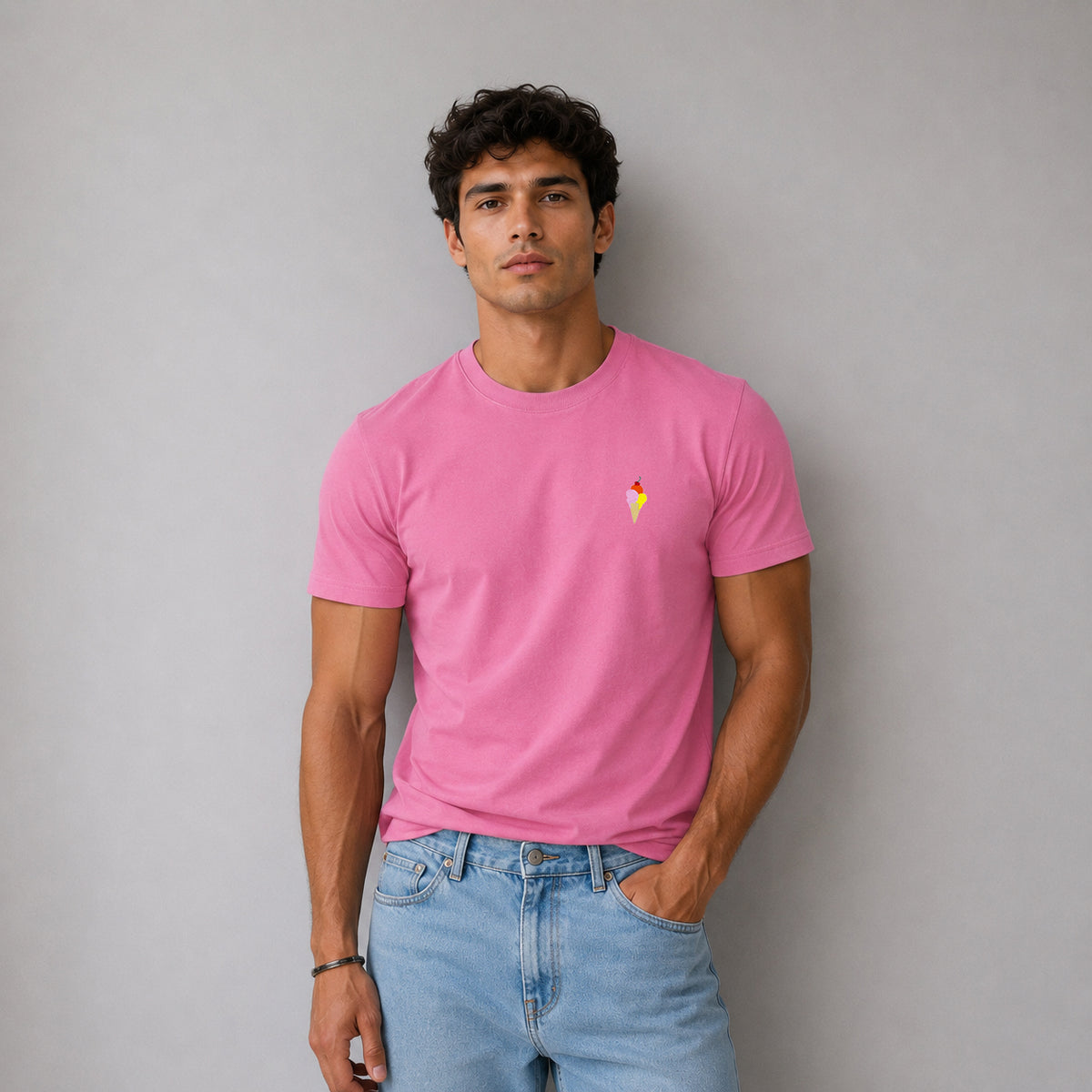 Camiseta Rosa Helado Bordado