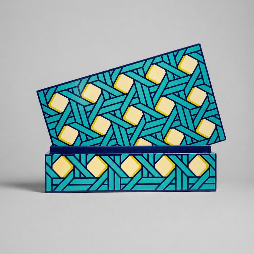 Caja Lacada Basketweave Mediana. Jonathan Adler