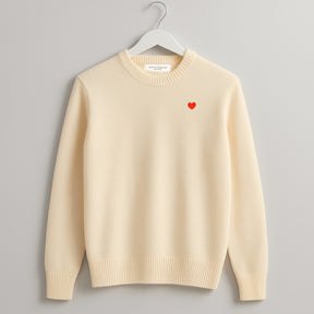 Cashmere Sweater Camel. Heart Embroidered