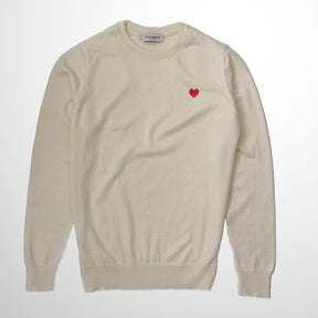 White Cotton Wool Sweater. Heart Embroidered