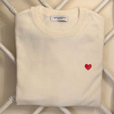 White Cotton Wool Sweater. Heart Embroidered