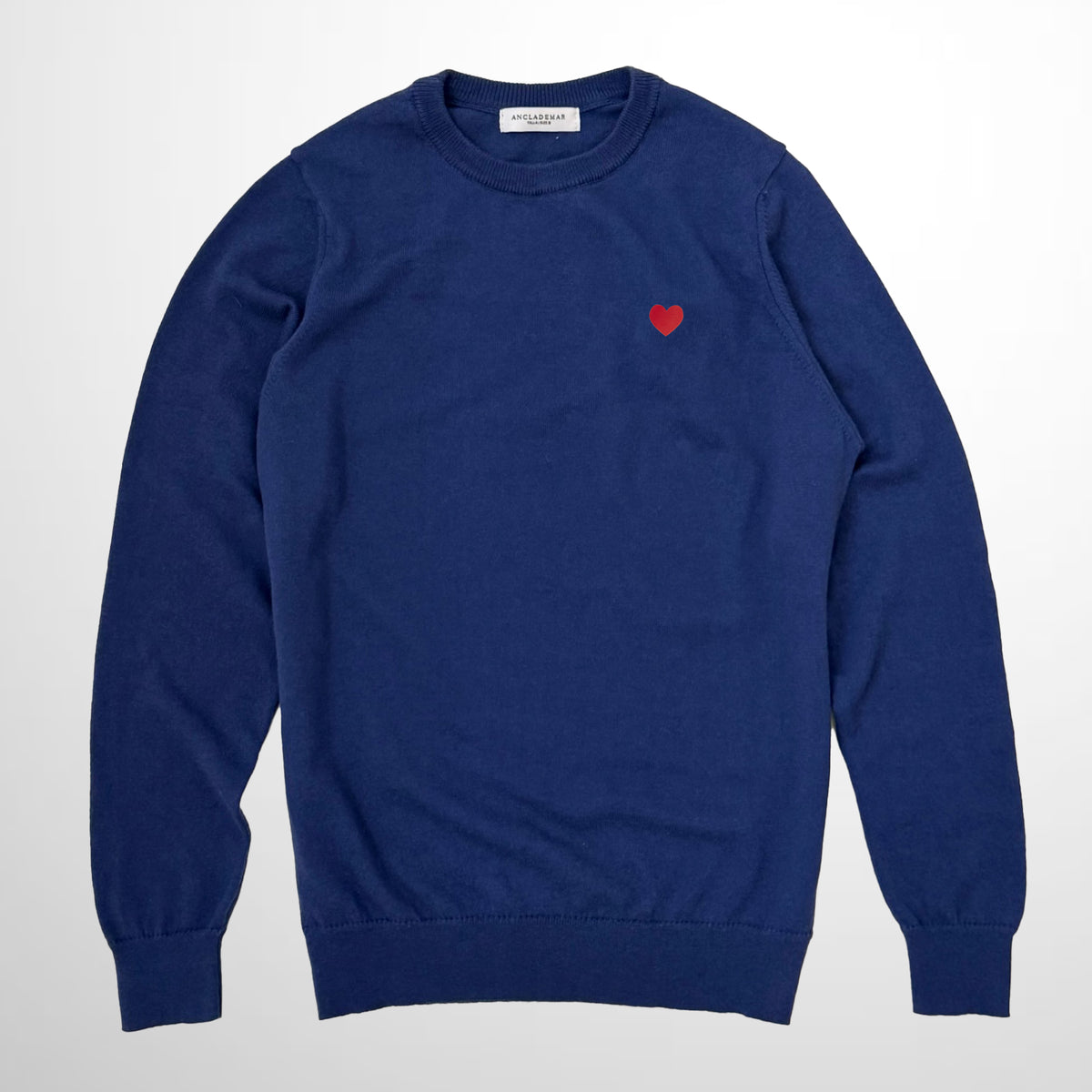 Navy Cotton Wool Sweater. Heart Embroidered