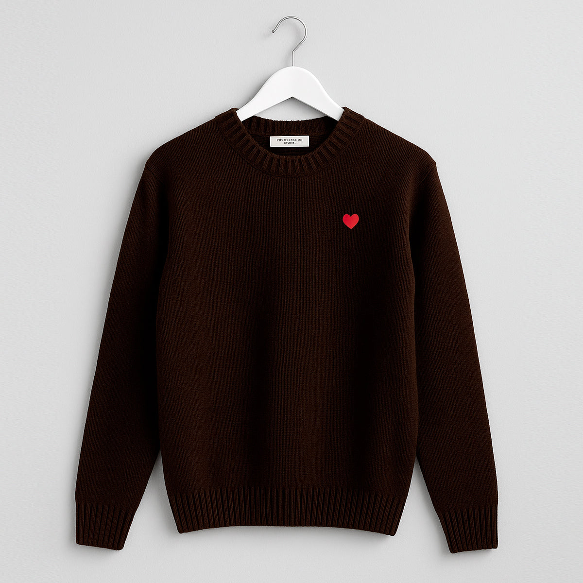 Merino Wool Seater Brown. Heart Embroidered