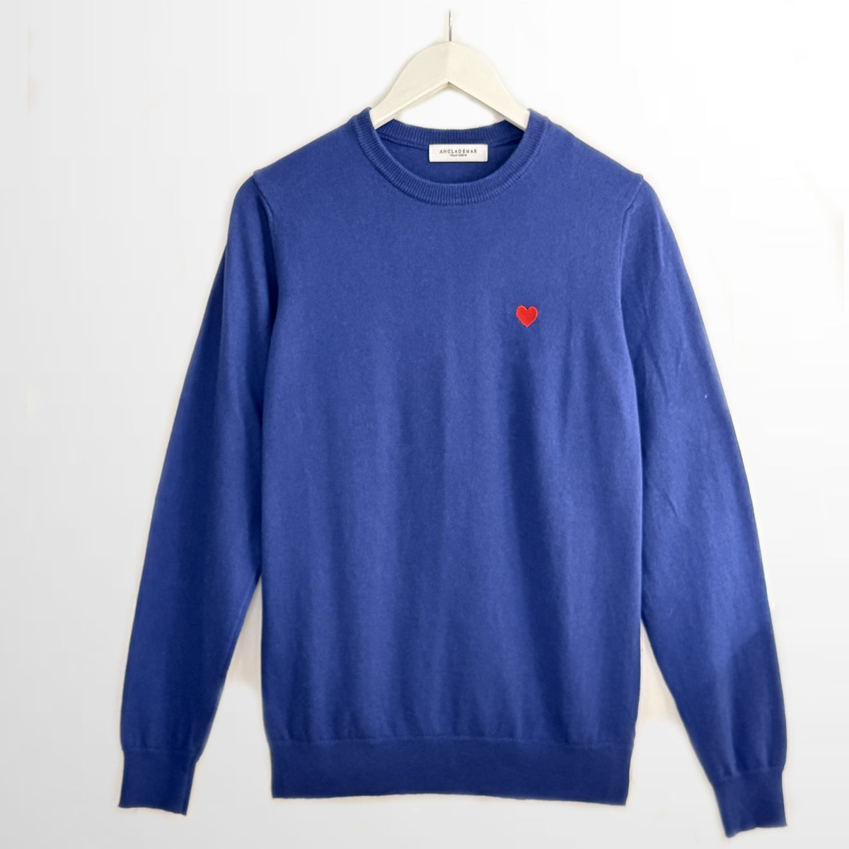 Navy Cotton Wool Sweater. Heart Embroidered