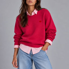 Unisex 100% Wool Sweater | Pink. Heart Embroidered