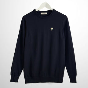Navy Cotton Wool Sweater. Flower Embroidered