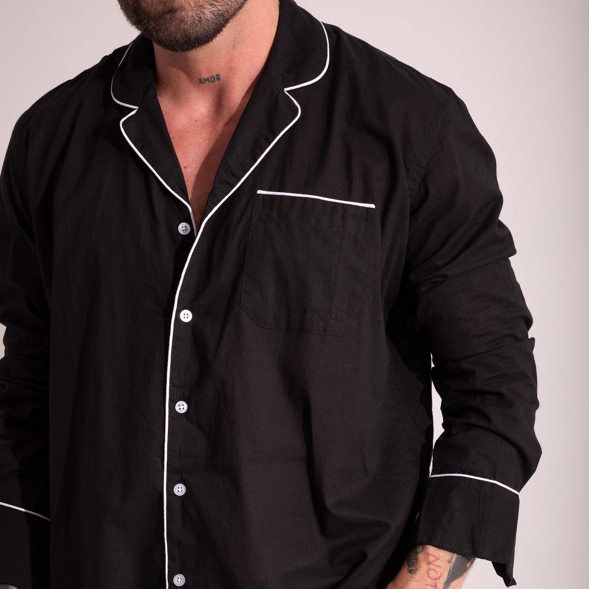 Camisa Pijama Manga Larga Negra