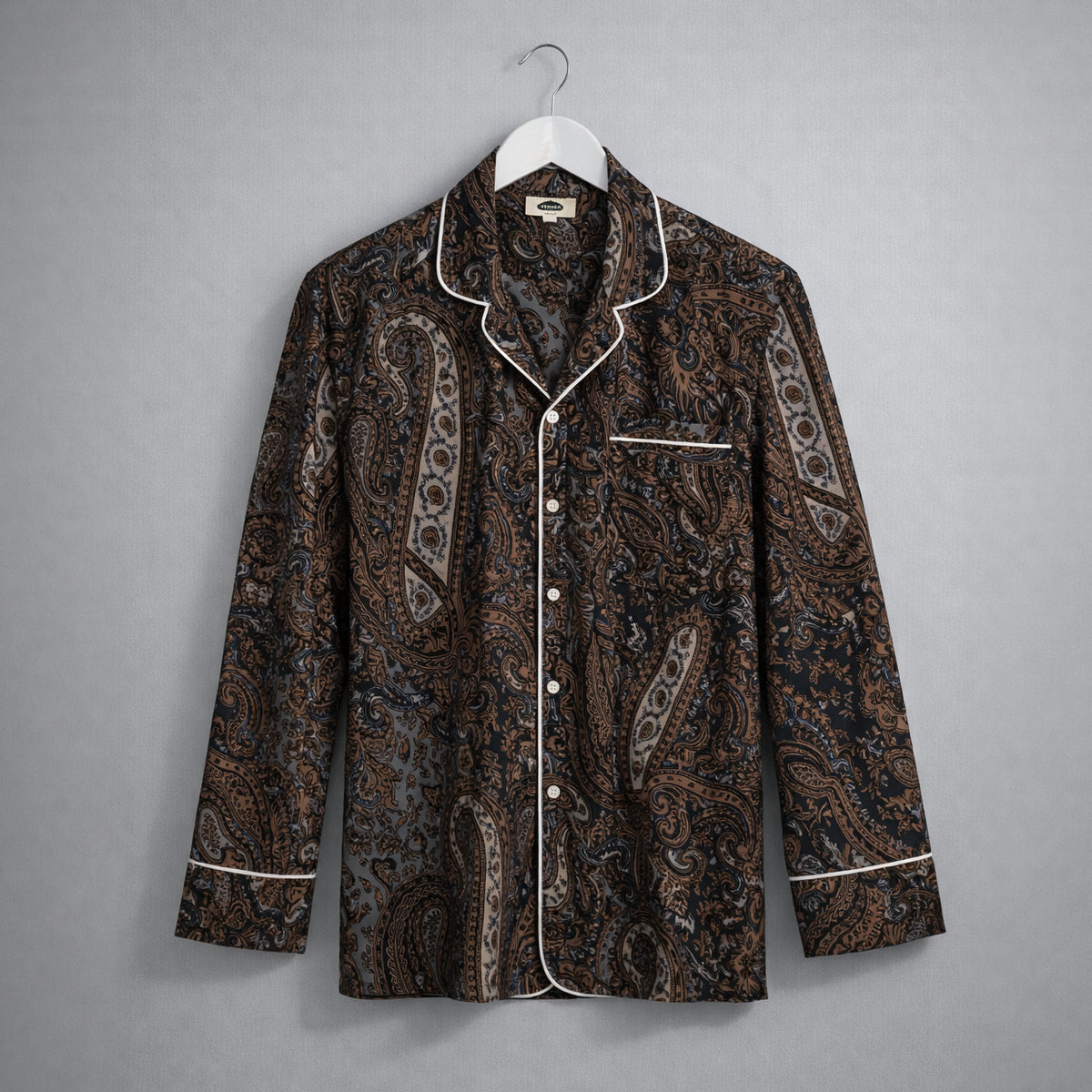 Camisa Pijama Paisley Gris Manga Larga