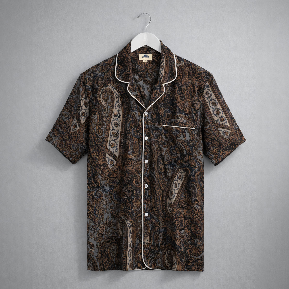 Camisa Pijama Paisley Gris Manga corta