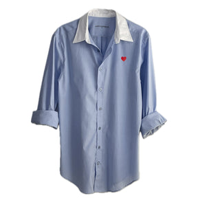 Camisa Popelín Azul Corazón