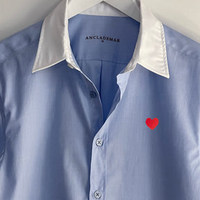 Camisa Popelín Azul Corazón