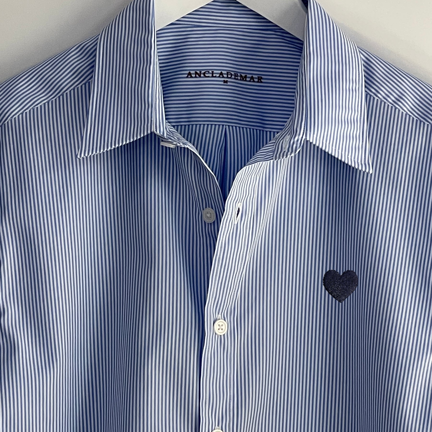 Heart Embroidered Blue Oxford Shirt
