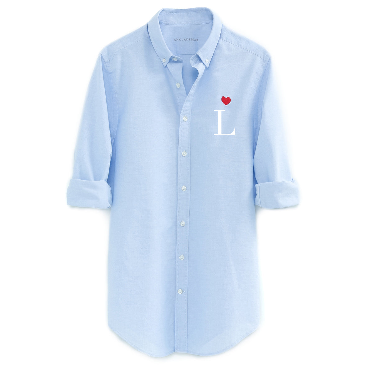Camisa Oxford Azul Corazón Personalizada con tu Inicial