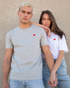 Heart Embroidered Grey T-Shirt