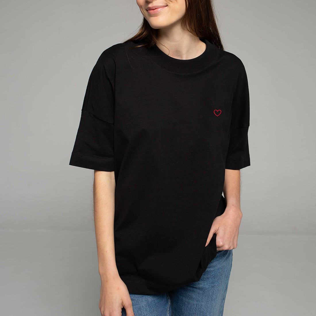 Oversized Black T-Shirt. Silhouetted Heart