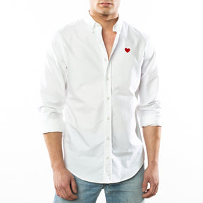 Heart Embroidered White Oxford Shirt