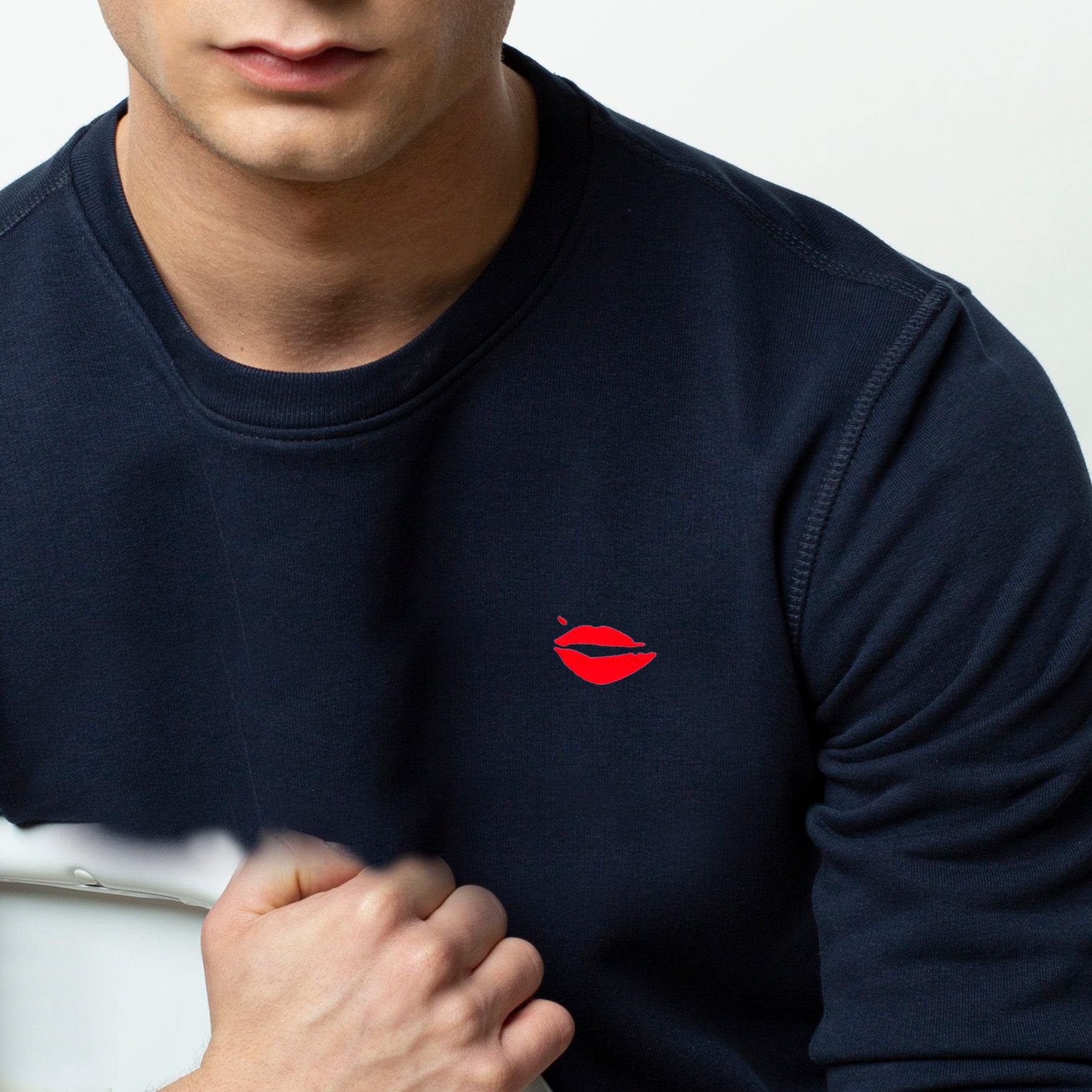 Kiss Embroidered Navy Sweatshirt