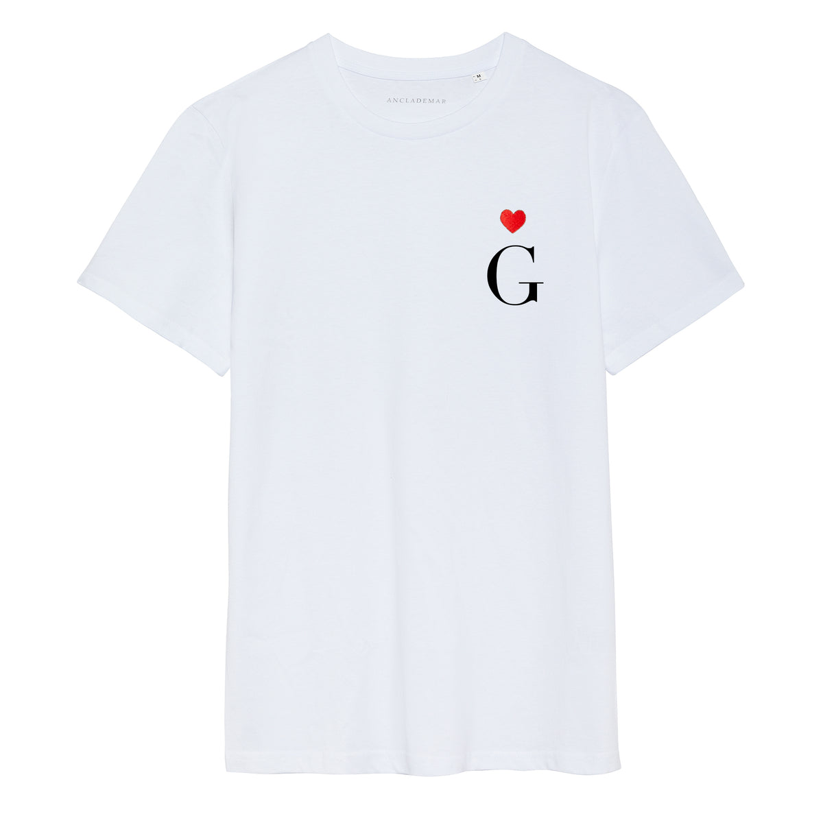 Camiseta Blanca Corazón Personalizada con tu Inicial
