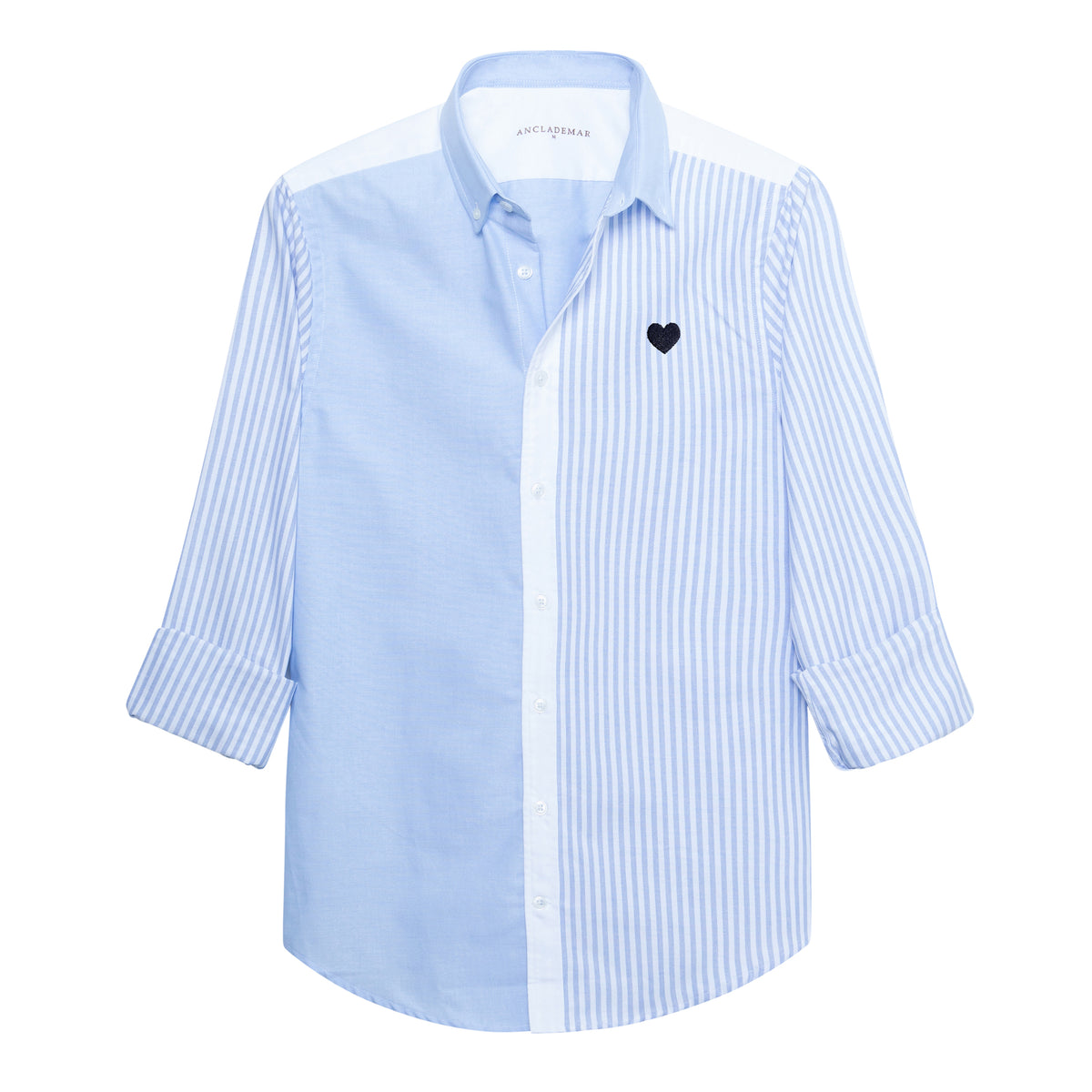 Heart Embroidered Patchwork Oxford Shirt